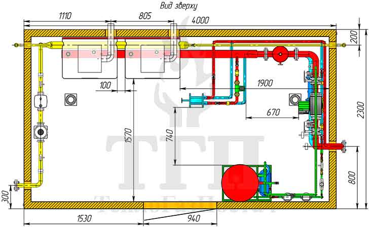 Розміщення обладнання газової котельні 200 кВт з котлами Therm TRIO 90 та ГВП 2